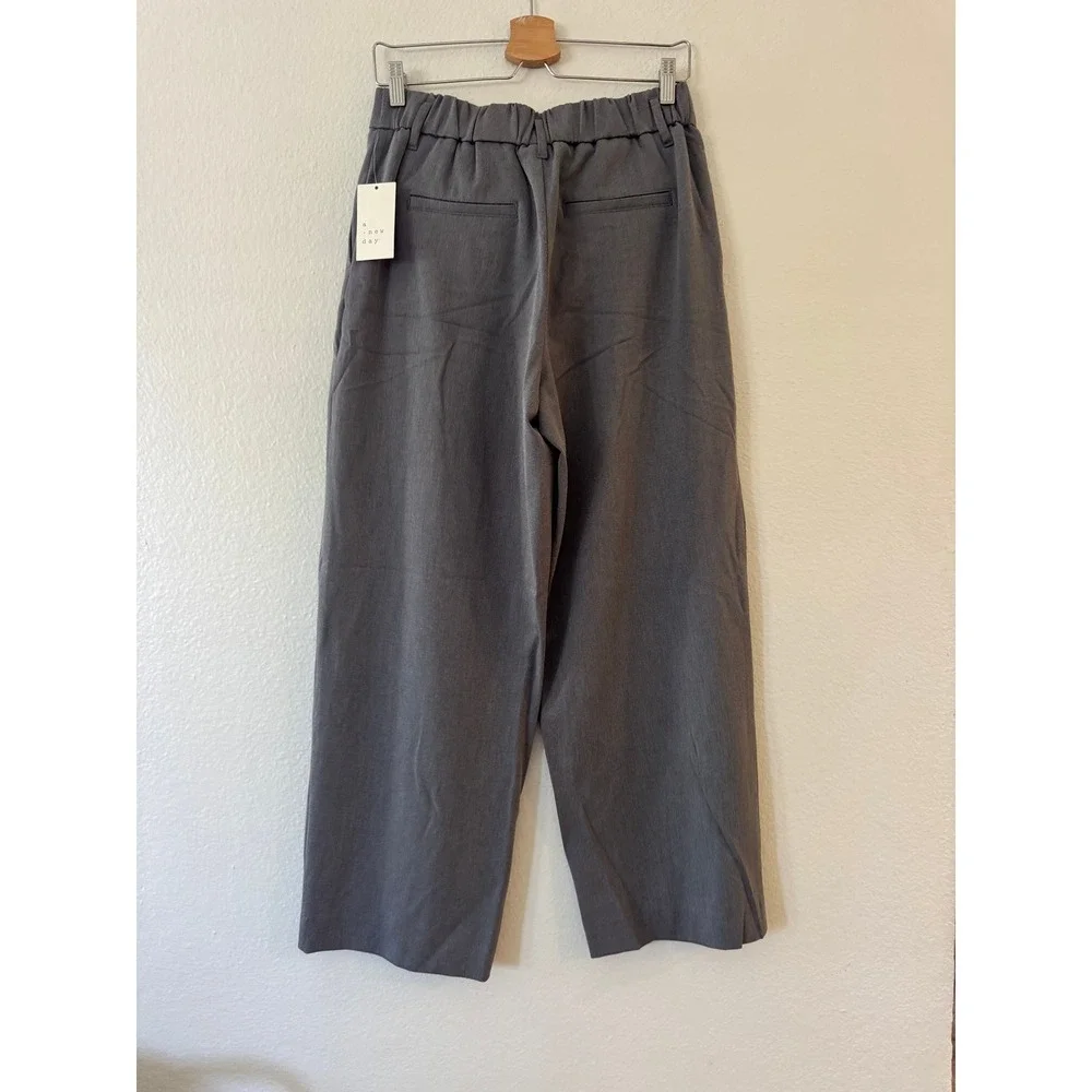 A New Day Pleated Wide Leg Trousers 6 Grey High‎ Rise Elastic Back NWT Business